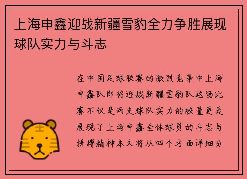 上海申鑫迎战新疆雪豹全力争胜展现球队实力与斗志