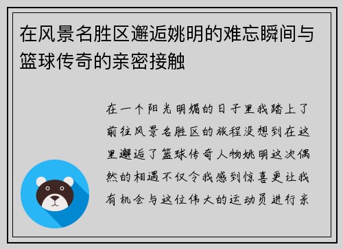在风景名胜区邂逅姚明的难忘瞬间与篮球传奇的亲密接触